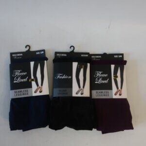 NWT Womens 3PC Gold Medal Assorted Colors Fleece Lined Seamless Leggings S/M